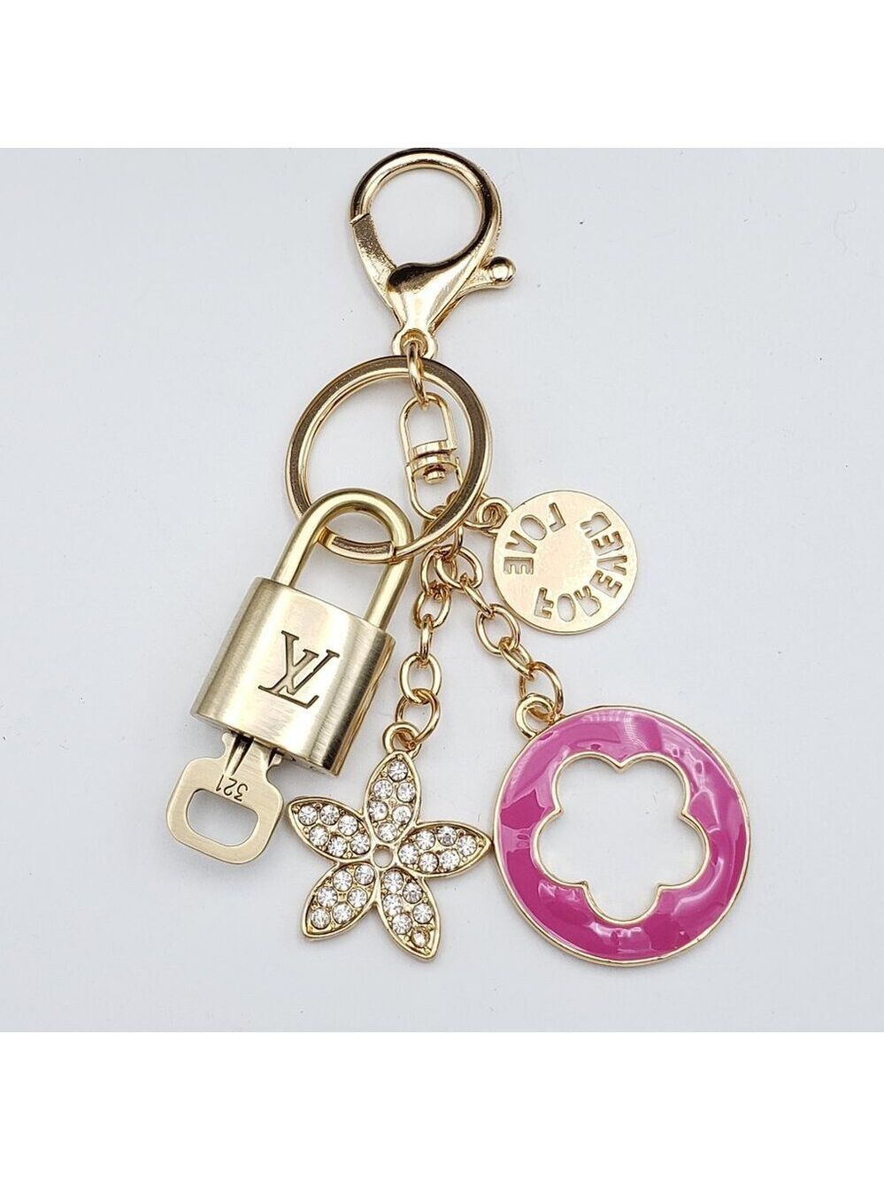 Authentic Louis Vuitton Lock & Key with Unbranded Flower Charm, Keychain